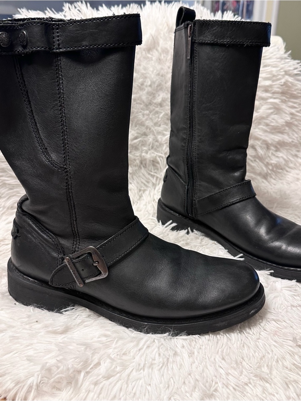 Harley-Davidson Black Leather Mid-Calf Moto Boots